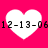 Four white heart shapes on a bright pink background with black text reading "12-13-06" beneath each heart.