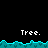 Pixelated scene with cyan wave-like terrain and white text reading "Tree." repeated across black background, partially cropped on right.