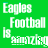 Green background with repeated white text 'Eagles Football is amazing' in a pattern, some letters blackened or partially obscured across frames