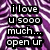 Pixelated text on a purple and white striped background with black outlines, displaying affectionate phrases.