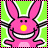nine pixel-art with green backgrounds, featuring a pink bunny icon and text phrases like "IT'S ALL ABOUT ME..." and "DEAL WITH IT!" in black and pink lettering