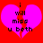 A static image shows a bright red background with two identical pink hearts, each containing black text reading "i will miss u beth".