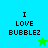 Four display "I LOVE BUBBLEZ" text with pixelated stars; top-left has cyan background and green star, bottom-left has bright green background and blue star, right have teal backgrounds