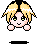 Pixel art character with blonde hair and green eyes in six sequential poses showing hand movements against gray background.