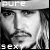 Black-and-white pixelated image of a person with long hair and facial hair, featuring text overlays reading 'pure' at top and 'sexy pure' below.