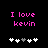 Pixelated text "I love kevin" in pink on black background with five heart symbols below, two versions showing heart symbol animation.