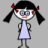 A pixelated cartoon character with black pigtails and red hair ties stands on the left side of a contact sheet, while green text reading "Original Icons .com" appears on a dark green background to the right.
