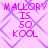 Pixelated text 'MALLORY IS SO KOOL' repeated in a pattern over a light purple background with darker purple geometric lines