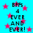 Cyan background with pink stars and black text reading "BFFs 4 EVER AND EVER!" repeated in a pattern