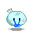 Pixelated character with light blue body, black eyes, and orange cheeks displays four sequential poses showing arm movements from raised to lowered positions.