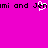 A bright pink background displays black pixelated text with a white heart symbol replacing the 'e' in 'Jenimi', showing partial text fragments 'mi and Jenimi and Jen'.