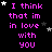 Pixelated text in bright pink reads "I think that im in love with you" across a black background, scattered white and gray stars animate around the text.