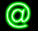Neon-style @ symbol icons in green, pink, and mixed colors across with varying brightness and blur effects