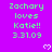 Static image with bright purple background displaying repeated text 'Zachary loves Katie!! 3.31.09' in green pixelated font and white heart symbols.