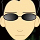 Four identical pixelated faces with light skin, dark sunglasses, and neutral expressions arranged in a on black background