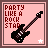 Pixel art icon with pink background, black electric guitar, and red text 'PARTY LIKE A ROCK STAR' above a white or red star symbol.