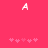 Two white pixelated A letters float above a of pink heart shapes on a solid red background