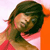 Pixelated image of a person with dark hair wearing a pink top against a gradient background transitioning from white to orange.