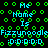 Pixelated text and symbols on a black background with green circular patterns, featuring repeated phrases in cyan.