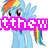 Pixelated blue pony with rainbow mane and tail, displaying text overlays in pink block letters across different frames.
