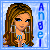 Pixel art contact sheet showing two frames of an animated AIM buddy icon featuring a cartoon woman with long brown hair and blue top, next to vertical text reading "AnBe" on a light blue background.