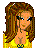 Pixel art of a woman in yellow attire with brown hair, shown across multiple poses and outfits beneath blue text asking if she looks like an angel.