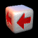 A sequence of white cubes with red arrows rotating against a black background, showing multiple angles of the same object in motion.