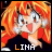 Pixelated anime-style character with orange hair and red eyes, wearing a black top, with text 'LIHA' below.