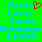 Pixelated text on bright green background with red heart symbol replacing 'i' in 'Hattie', repeated twice side-by-side.