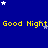 Blue background with white stars and yellow text repeating 'Good Night' across three horizontal lines.