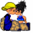 Animated contact sheet of a couples-themed icon showing two cartoon characters kissing on the left and text phrases in blue/yellow grid squares.