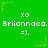 Green background with yellow stars and repeated white text 'Briannaaa. Briannaaa. Briannaaa.' above '=)'.