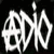 Two side-by-side static images: left shows white stylized text on black background, right displays a gray circular icon with white wave-like symbol.