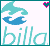 Pixelated icon with two dolphins, a heart symbol, and partial text reading 'billabong' in teal and blue tones.