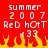 Red background with white pixelated text reading 'summer 2007 ReD hOT' and '33' above yellow-orange flames.