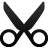 Black scissors icon with two circular handles and two blades forming a V-shape against a light gray background.