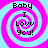 Four identical spiral-patterned icons arranged in a , each displaying the text "Baby I Lovv You!" on a light blue background with pink spirals