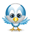 Blue and white cartoon bird with yellow beak and feet, shown in multiple poses across a