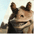 Pixelated image of a creature with large ears and wide grin next to yellow sign reading 'Cheese!' on orange background.