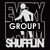 Pixelated black-and-white icon shows a stylized figure in motion above text reading "GROUP" and "SHURUN" within a bordered frame.