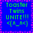 Blue background with pink square border, green text 'Toaster Twins UNITE!!!' and '<(n_n)>' in pixelated font across four identical quadrants.