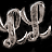 Pixelated silver monogram logo on black background with no visible text or additional elements.