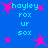 Blue background with pink star shapes and cyan text reading 'hoyley', 'rox', 'ur', 'sox' in pixelated font.