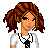 Pixel art contact sheet showing multiple frames of a female character with brown curly hair wearing a white t-shirt, black tie, dark pants, and striped socks, alongside text reading "Good Charlotte ROCKS!"