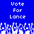 Blue background with white pixelated text reading "Vote For Lance" repeated twice, and a of white pixelated shapes resembling hands or flowers at the bottom
