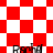 Red and white checkered pattern with diamond shapes, text reading 'Rachal' in black pixelated font across multiple sections.