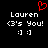 A black background displays two identical side-by-side text blocks with white pixelated text and a red heart symbol above the left block.