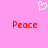 Pixelated pink background with white heart symbol above two red 'Peace' texts.