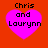 Four identical pixelated heart-shaped icons with text 'Chris and Laurynn' on a red background, arranged in a