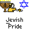A static contact sheet of a pixel art buddy icon featuring Jewish symbols and text, displayed in three identical frames with no visible animation changes.